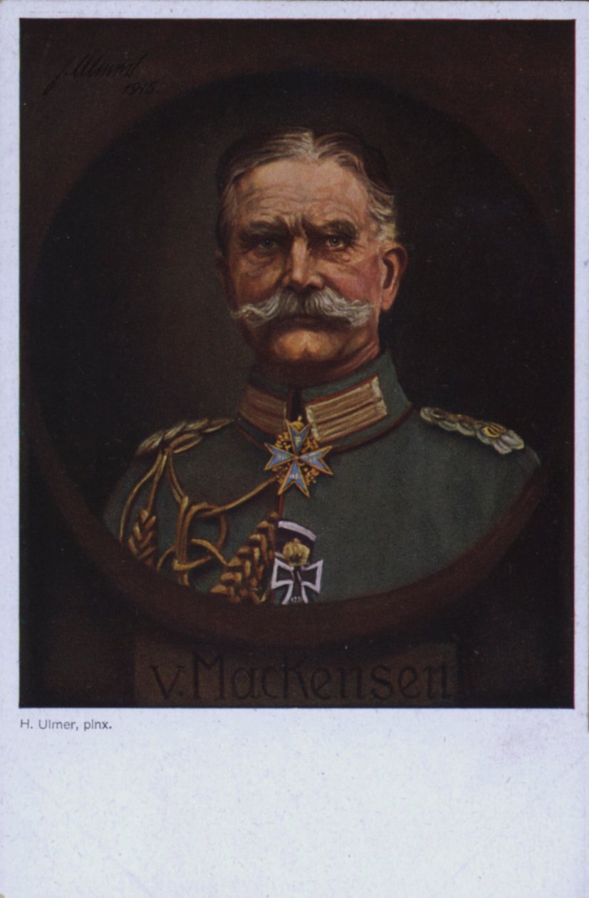 Kenttämarsalkka August von Mackensen, Saksan ensimmäisen maailmansodan sotilaskomentaja (värilitografia). tekijältä European School