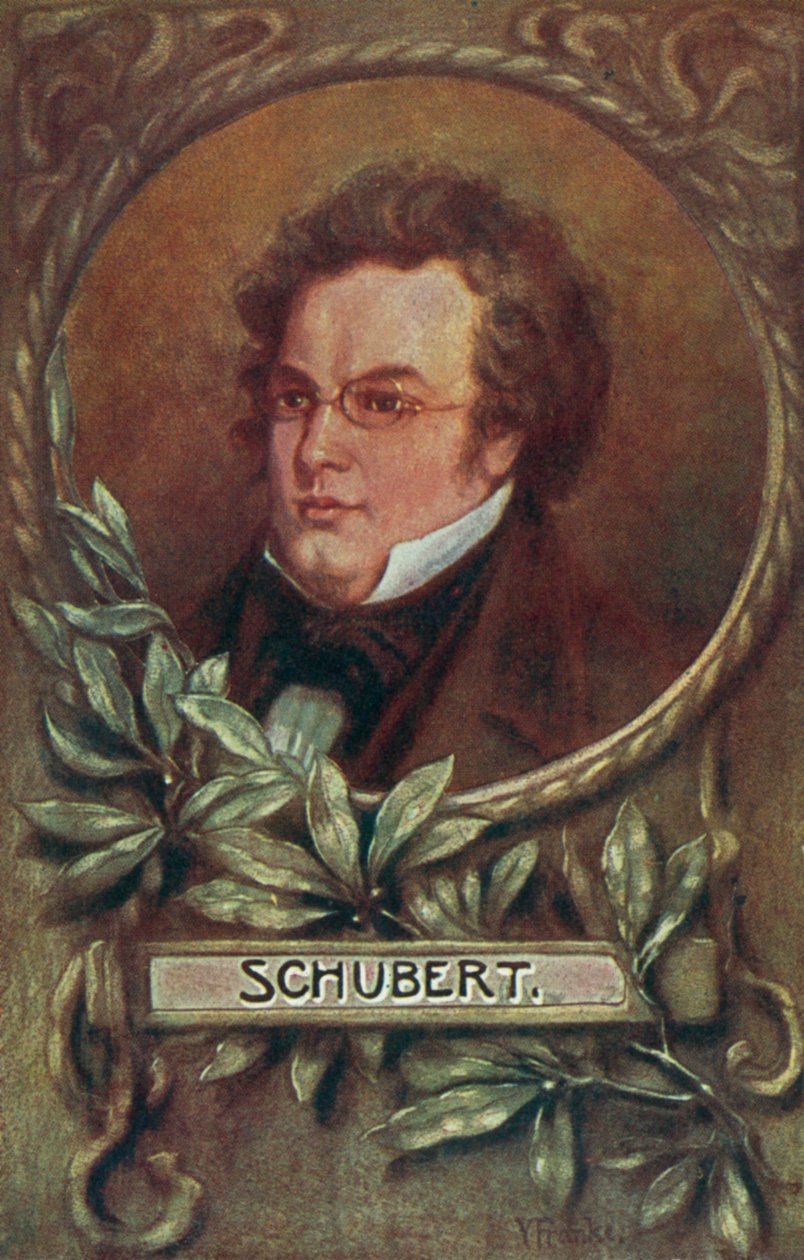 Franz Schubert, itävaltalainen säveltäjä (värilitografia) tekijältä European School