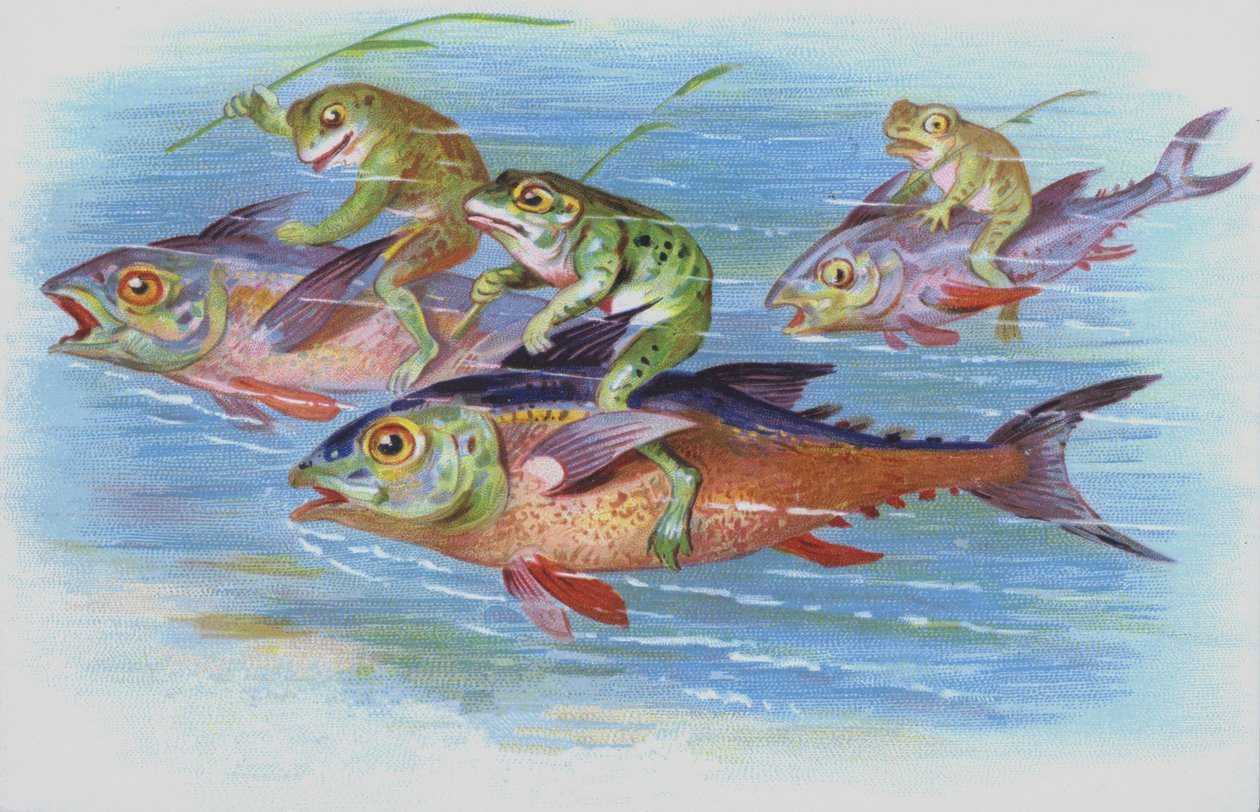 Sammakot kalojen selässä (chromolitho) tekijältä European School