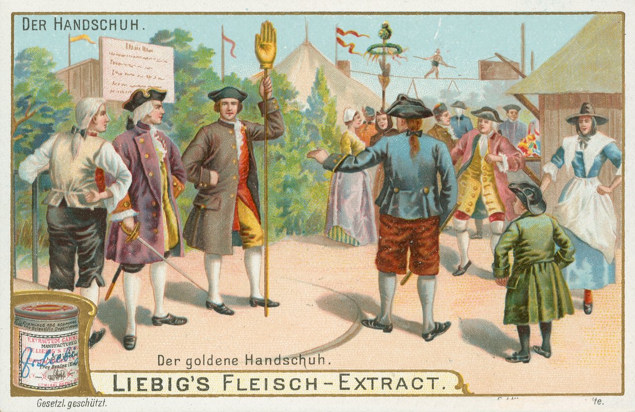 Käsineet, Liebig-kortti, 1900-luvun alku (kromo) tekijältä European School