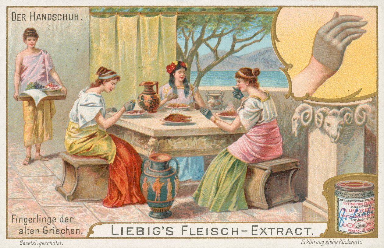 Käsineet, Liebig-kortti, 1900-luvun alku (kromo) tekijältä European School