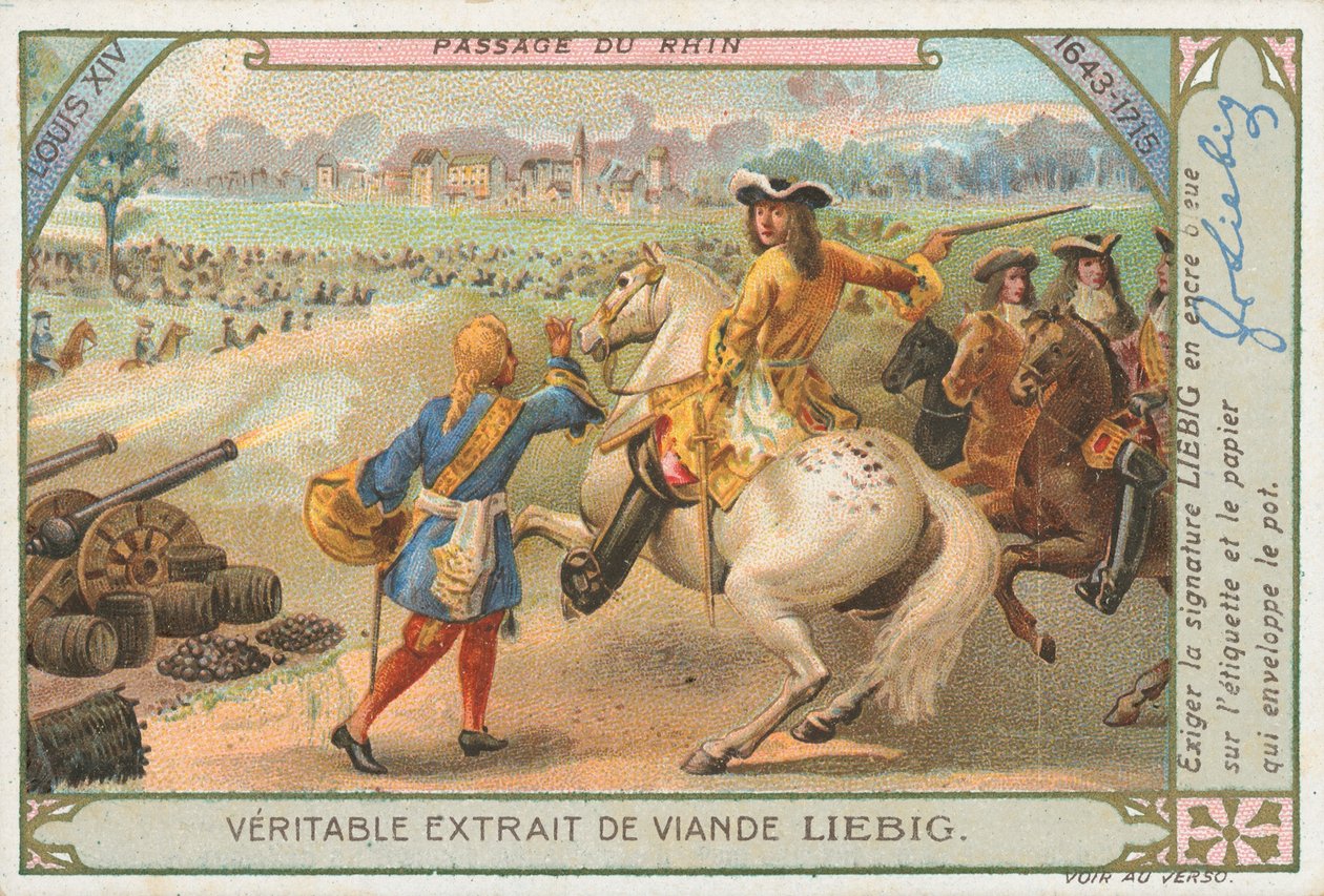 Ludvig XIV ylittää Reinin, Liebigin kortti, 1900-luvun alku (kromo) tekijältä European School