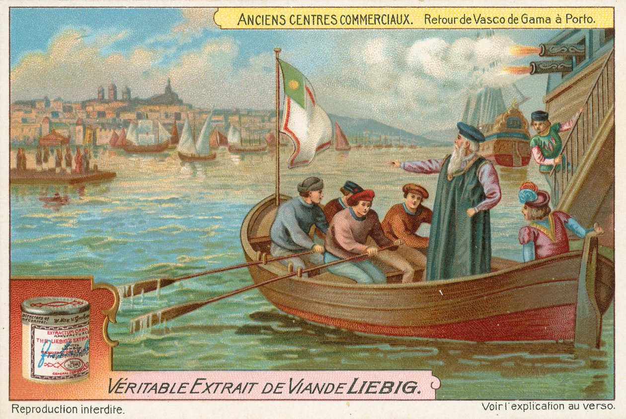 Porto, Vasco da Gaman paluu, Liebig-kortti, 1900-luvun alku (kromo) tekijältä European School