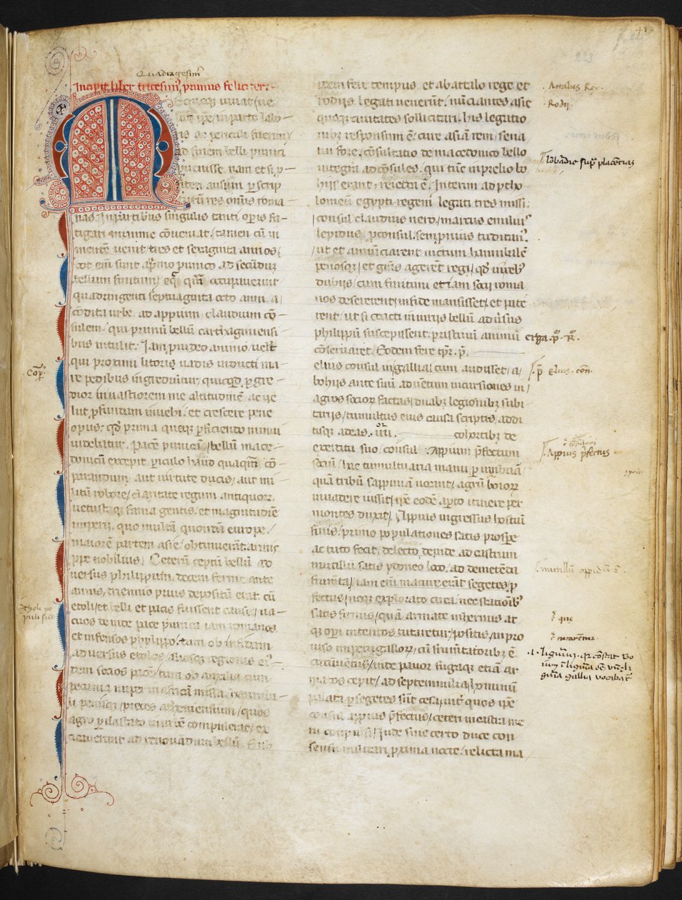 Titus Livius, Ab Urbe condita ("Codex Aginnensis"), f.223r, noin 1325-29 (pergamenttikoodi). tekijältä European School