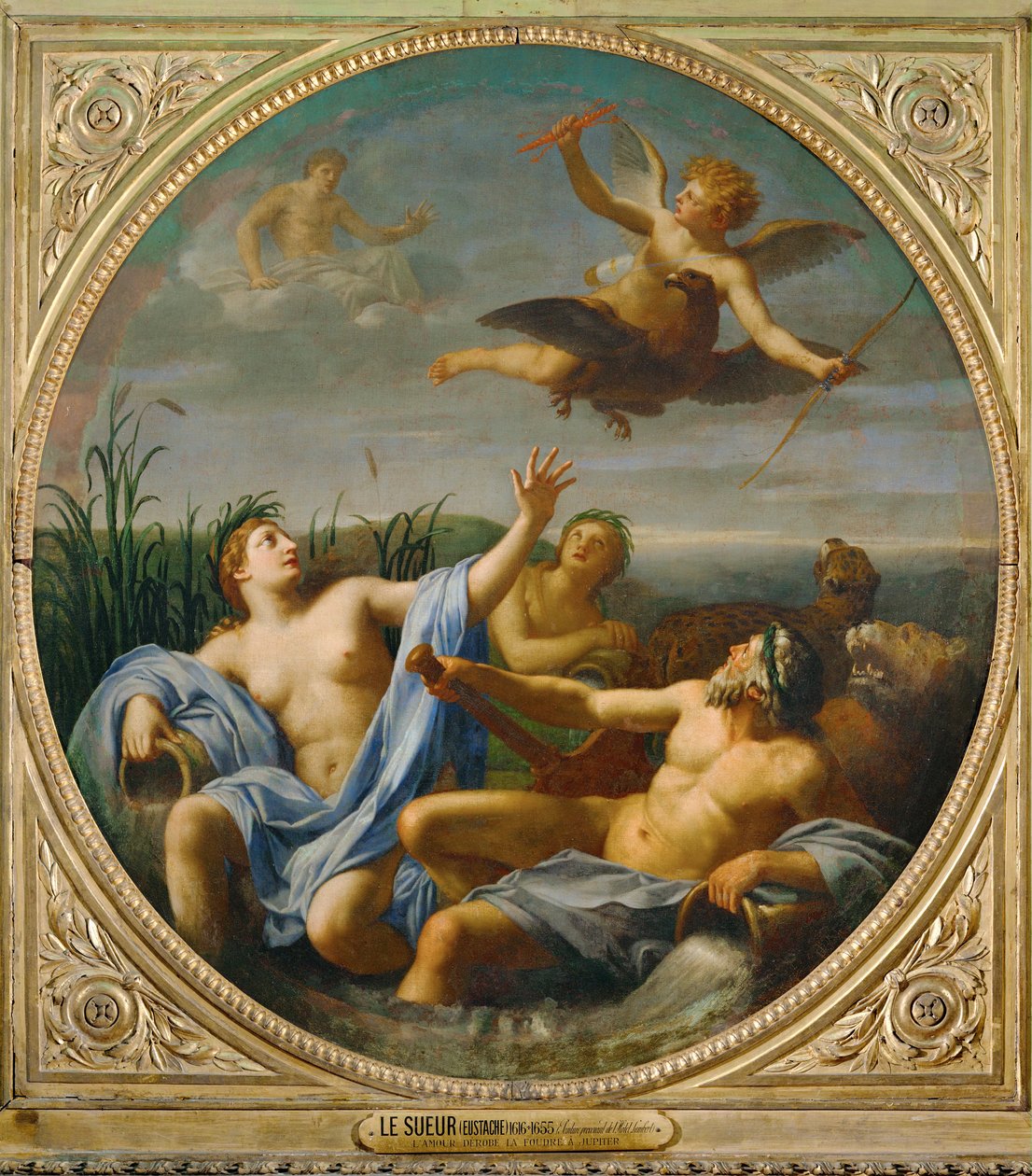 Rakkaus, joka on torjunut Jupiterin salaman, lentää pois ... tekijältä Eustache (studio of) Le Sueur