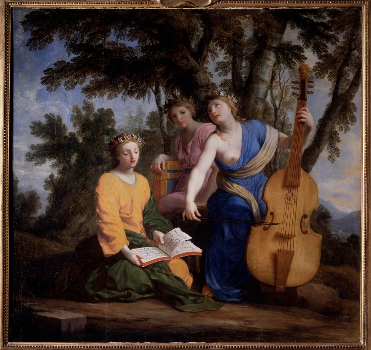 Edustus kolmesta muusosta Melpomene, Erato ja Polymnie (öljy kankaalle) tekijältä Eustache (studio of) Le Sueur