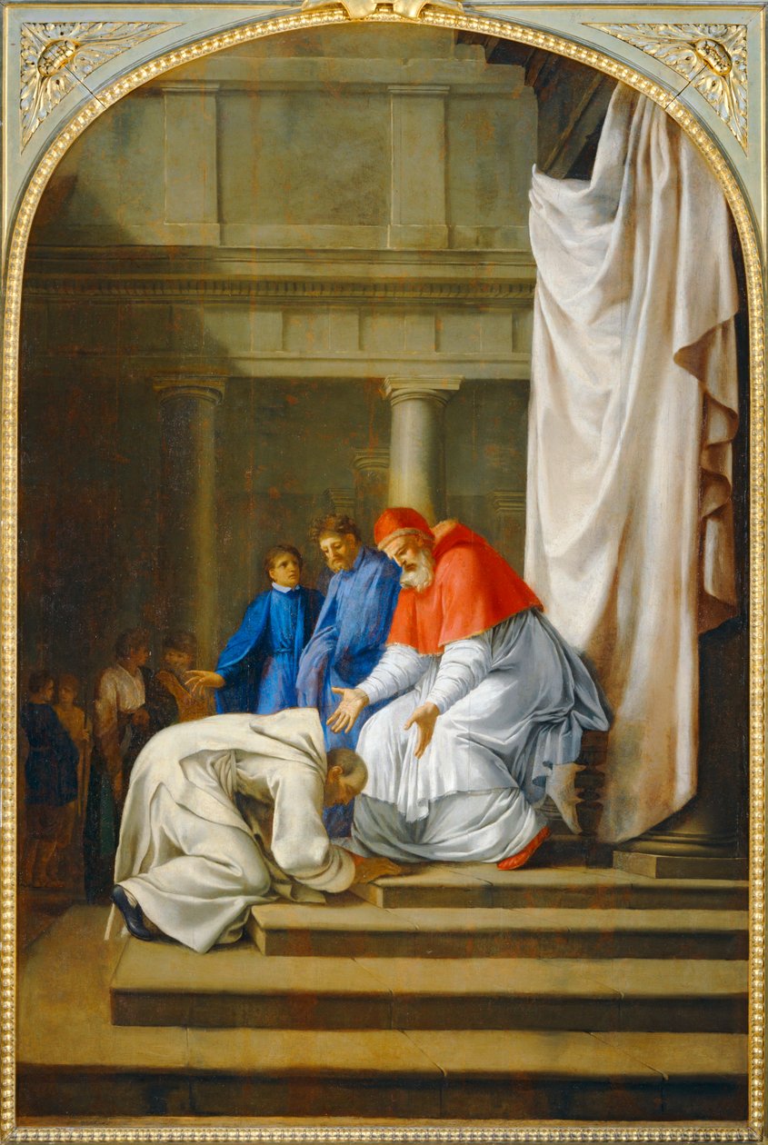 Saint Bruno aux pieds du pape Urbain II - Pyhä Bruno paavi Urban II:n jalkojen juuressa. 1645-1648 ... tekijältä Eustache (studio of) Le Sueur