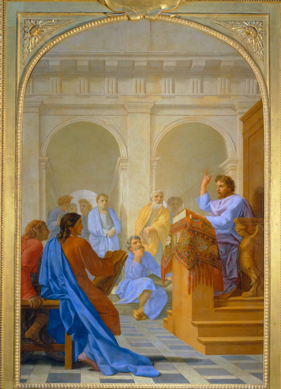 Saint Bruno enseigne la theologie dans les ecoles de Reims - Saint Bruno opettaa teologiaa Reimsin kouluissa ... tekijältä Eustache (studio of) Le Sueur