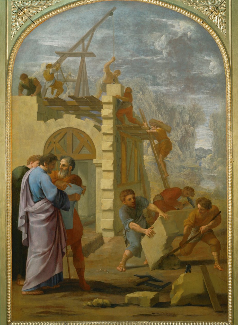 Saint Bruno fait construire le monastere - Saint Bruno määrää luostarin rakentamisesta ... tekijältä Eustache (studio of) Le Sueur