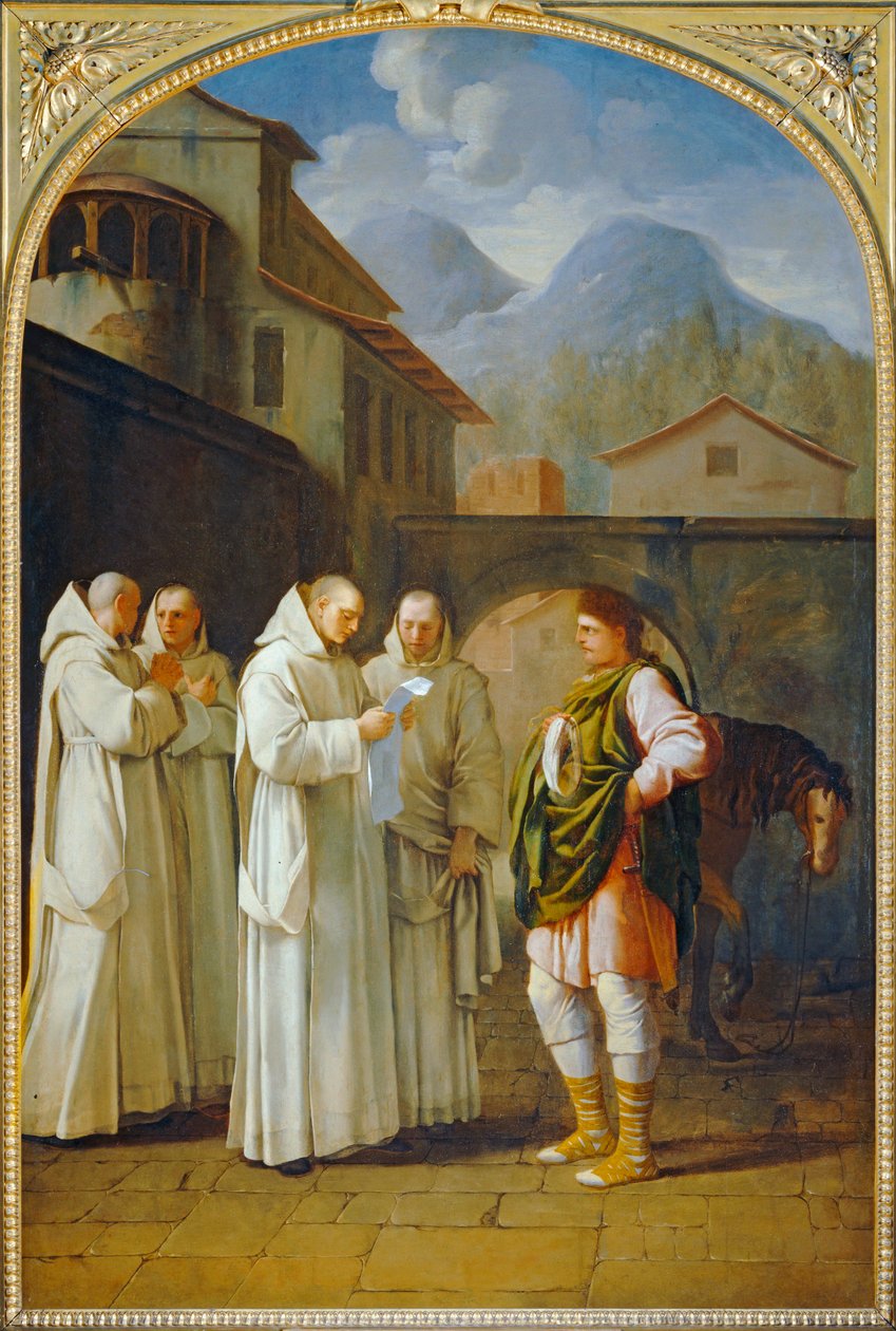 Saint Bruno recoit un messager du pape - Saint Bruno vastaanottaa paavin lähettilään. 1645-1648 ... tekijältä Eustache (studio of) Le Sueur