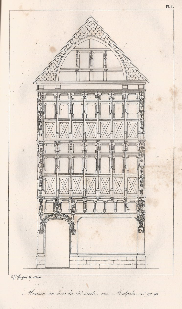 Maison en bois du 15e siècle rue Malpalu n ° 90-92 tekijältä Eustache Hyacinthe Langlois