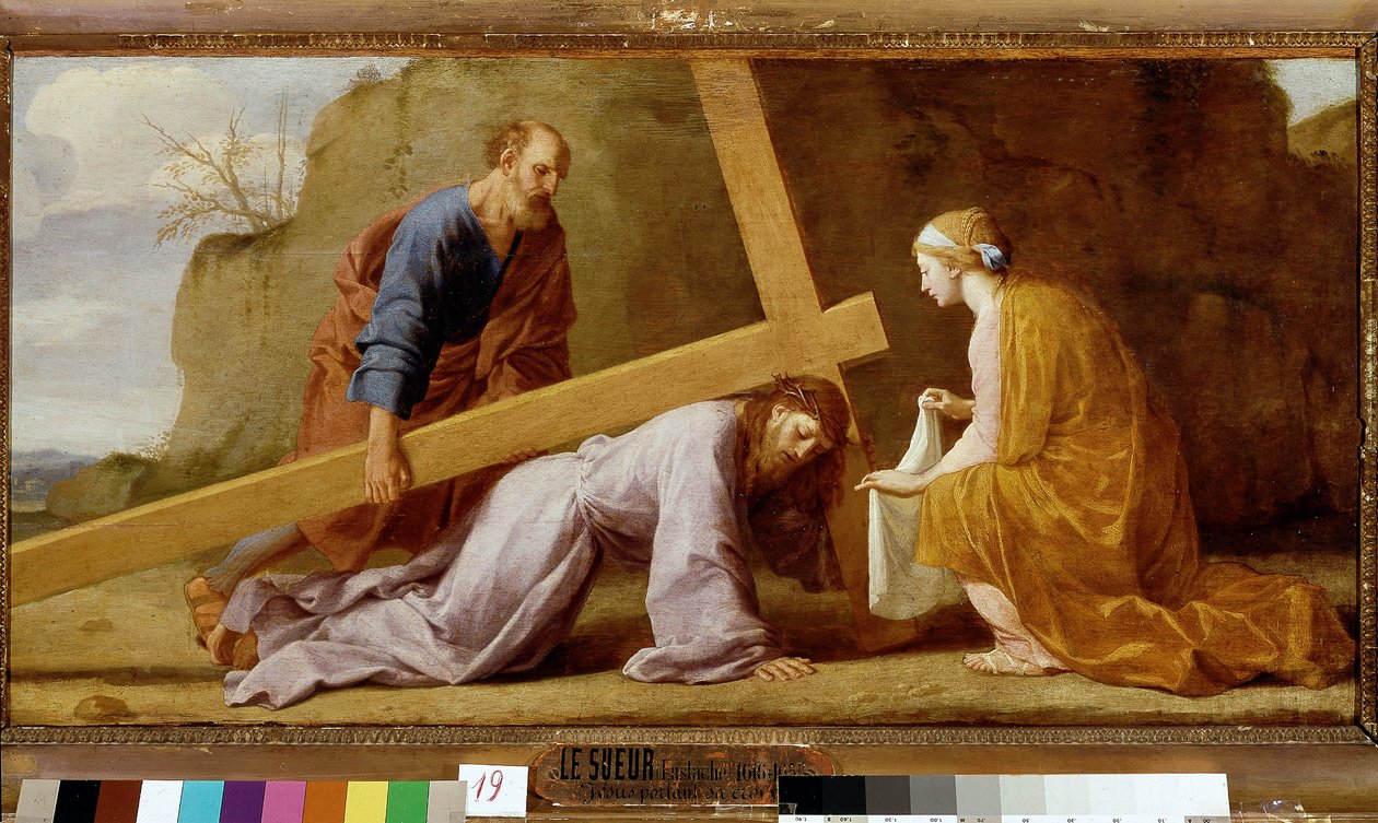 Jeesus kantaa ristiään (kantaa ristiä tai ristin polkua), n.1651 (öljy kankaalle) tekijältä Eustache Le Sueur