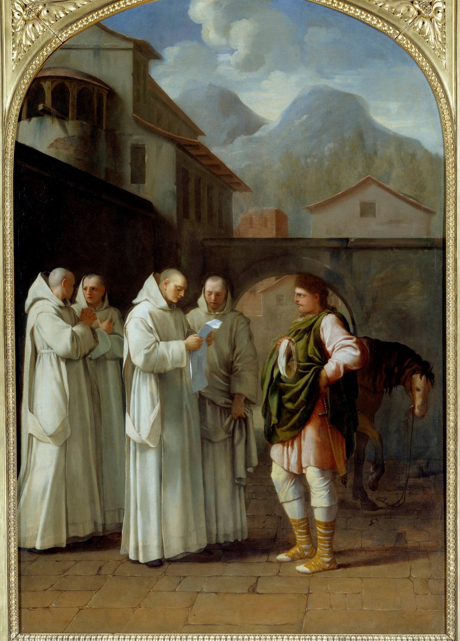 Pyhä Bruno (1030-1101), Karthusian ritarikunnan perustaja saa viestin paavi Urbanus II:lta (Urbano II) tekijältä Eustache Le Sueur