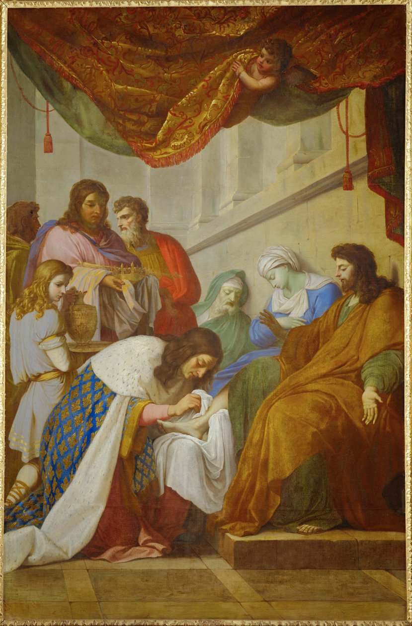 Saint Louis soignant les malades - Saint Louis ... (maalaus kankaalle) tekijältä Eustache Le Sueur