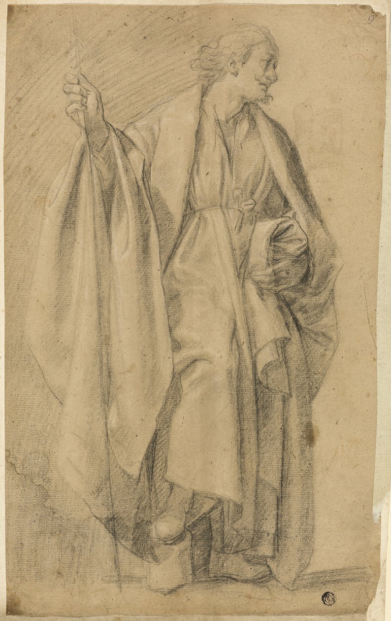 Pysyvä draped miesfiguuri, kantava tuki tekijältä Eustache Le Sueur