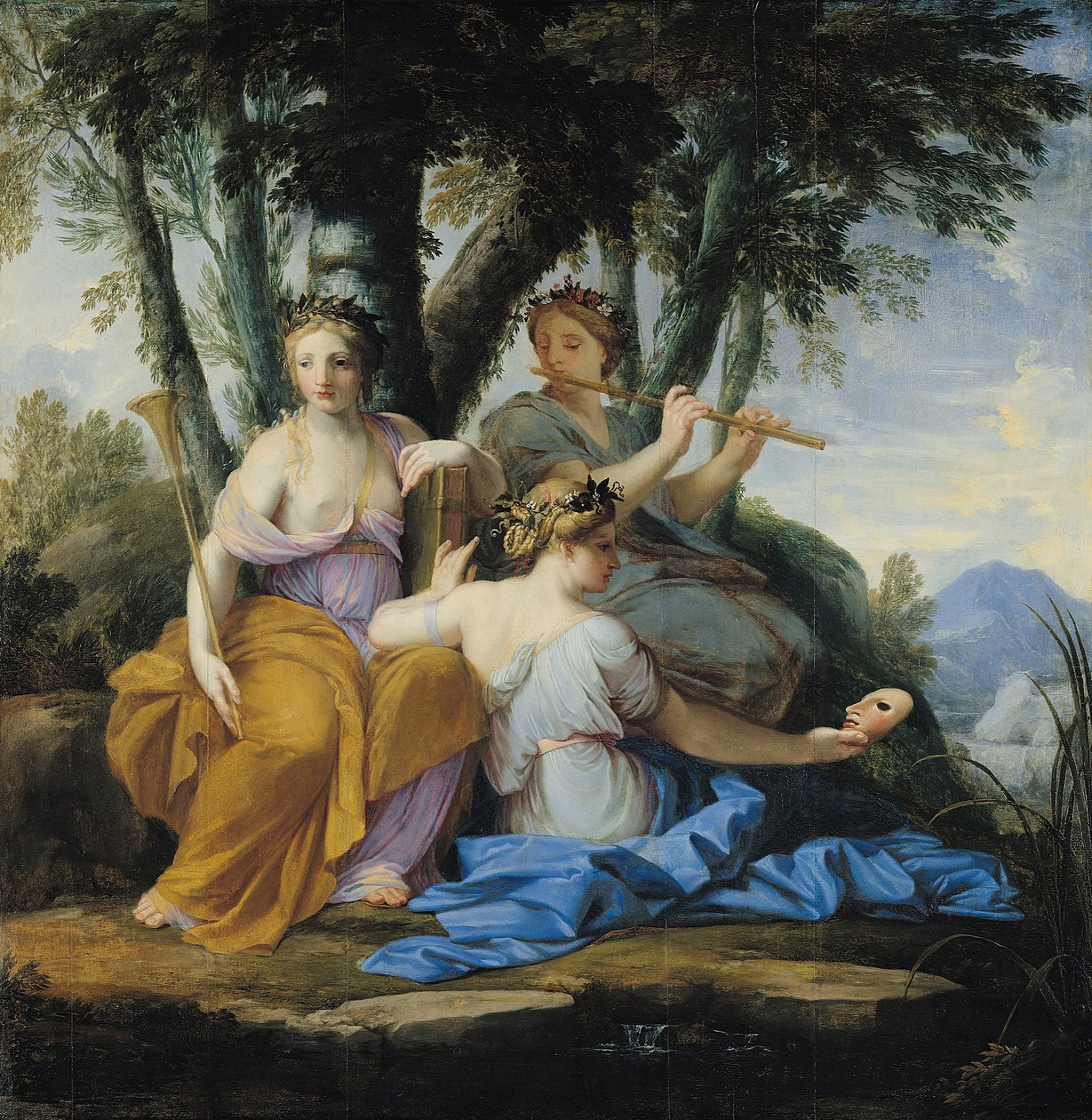 Muses, Clio, Euterpe ja Thalia, n. 1652-1655 (öljy paneelille) tekijältä Eustache Le Sueur