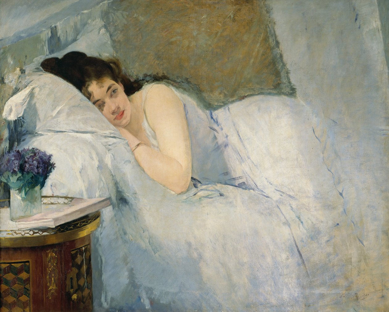 Tytön herääminen, noin 1877-78 (öljy kankaalle) tekijältä Eva Gonzalès