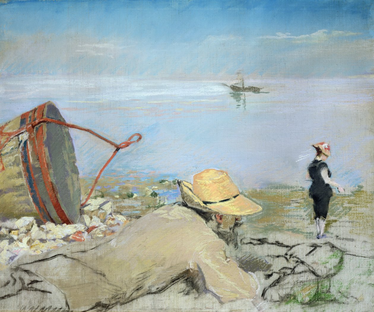 Henri Guerard rentoutumassa rannalla (pastelli kankaalle) tekijältä Eva Gonzalès