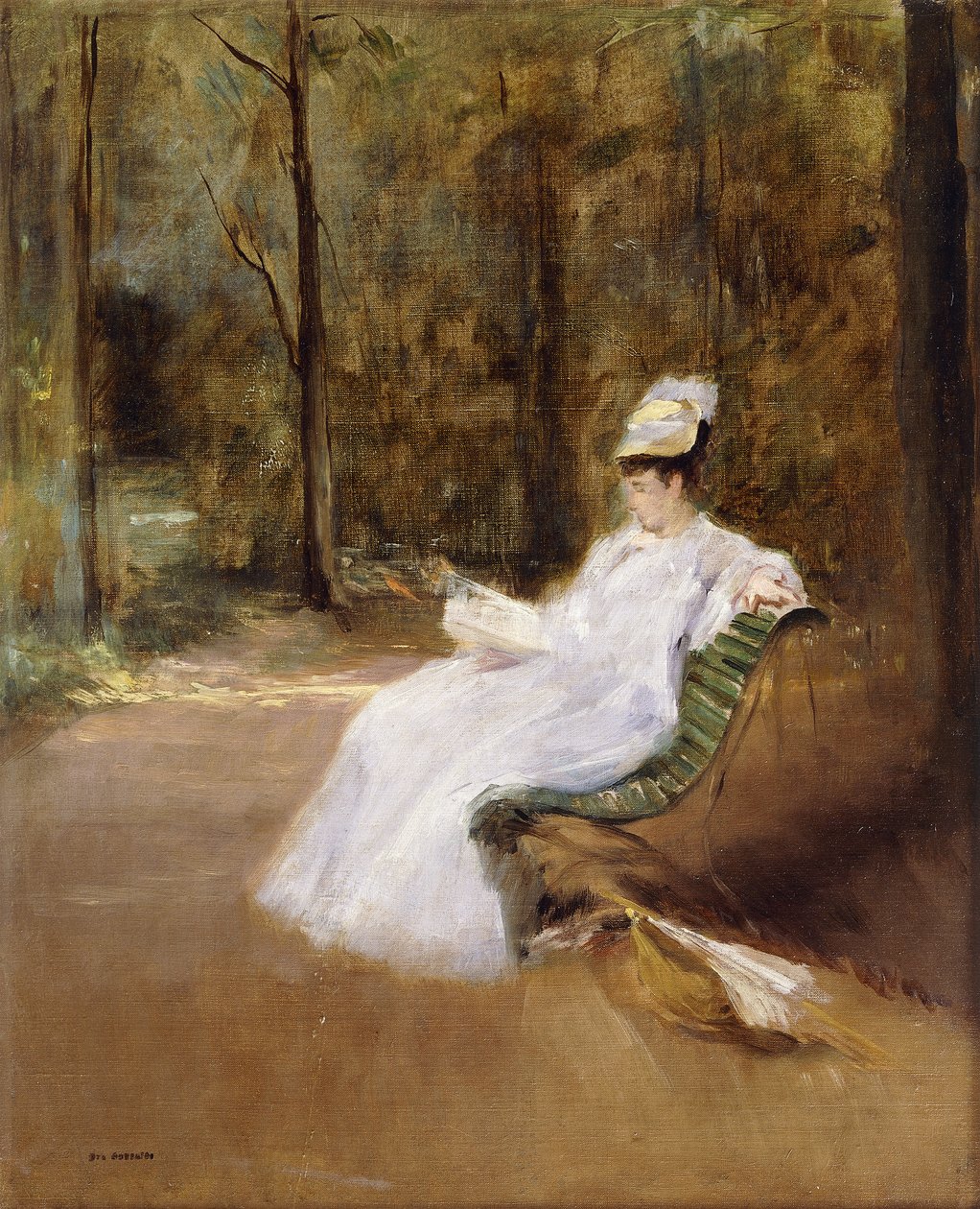 Istuminen penkillä; Sur le Banc, n. 1848 tekijältä Eva Gonzalès