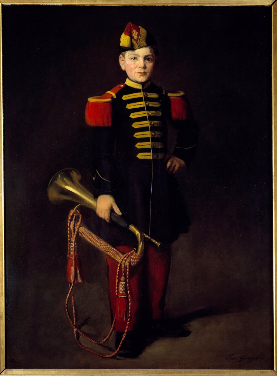 Joukkolapsi (trumpetin kanssa). Eva Gonzalesin (1849-1883) maalaus tekijältä Eva Gonzalès