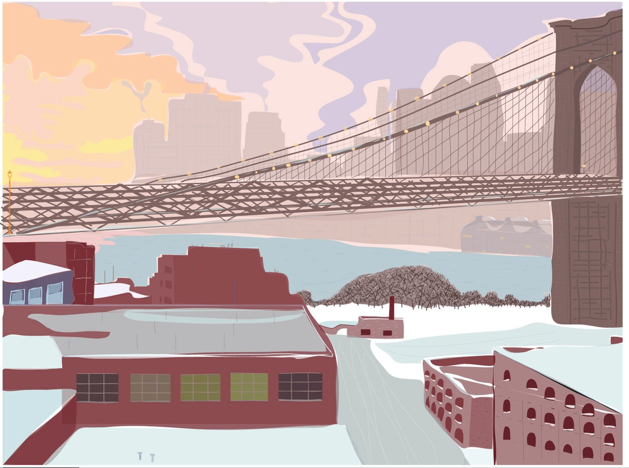 Brooklyn Bridge, Clearing Storm, 2015 (käsin piirretty iPadilla ja Apple-kynällä). tekijältä Evan Sklar