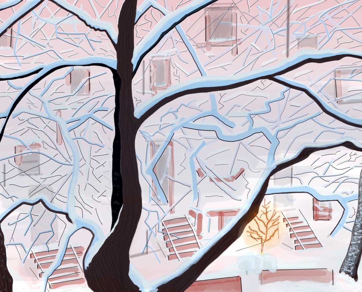 Brownstones In Snow , Brooklyn (digitaalista taidetta) tekijältä Evan Sklar