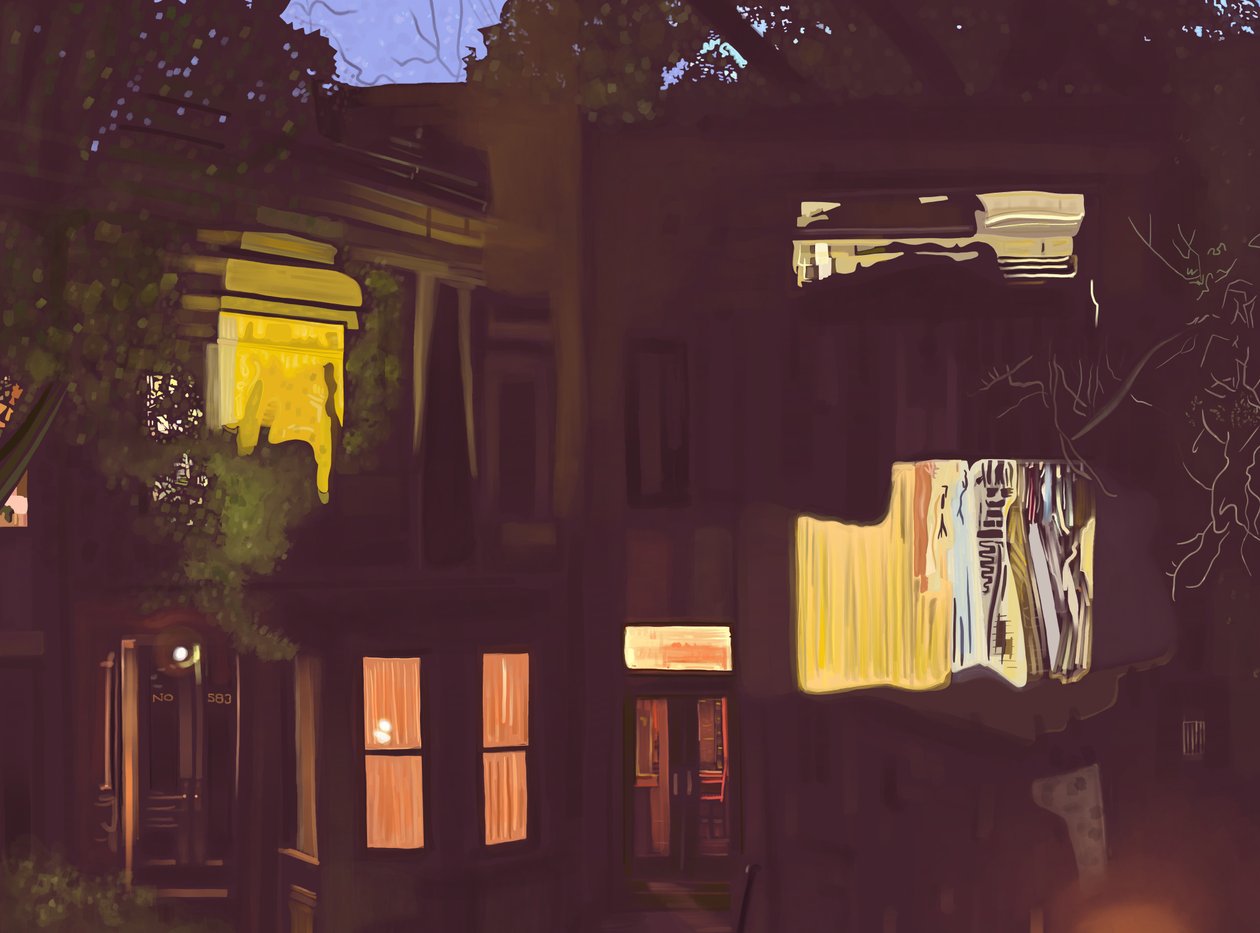 Brownstones at Night , n.2020-24 (digitaalista taidetta) tekijältä Evan Sklar