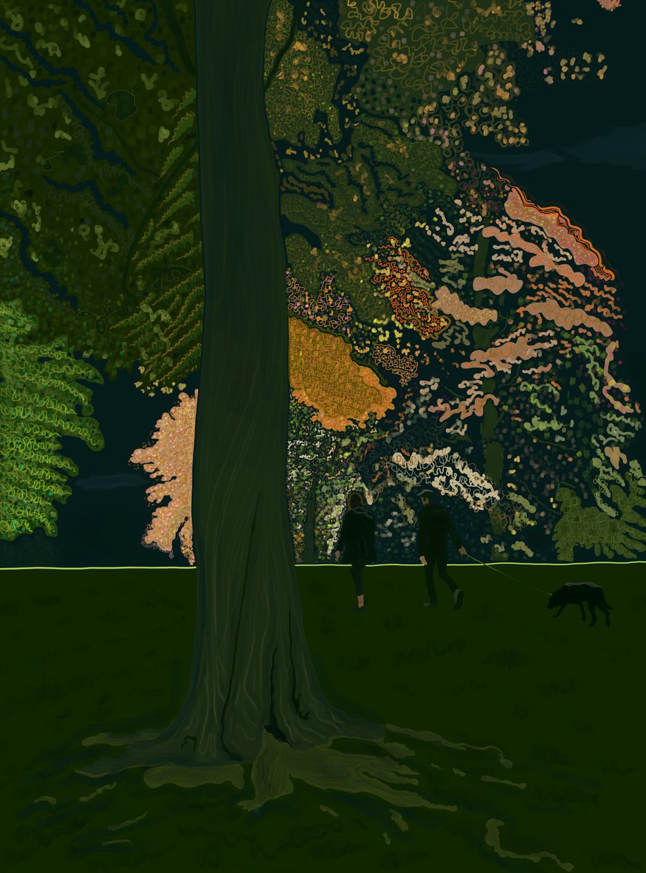 Dog Walk At Night (digitaalista taidetta) tekijältä Evan Sklar