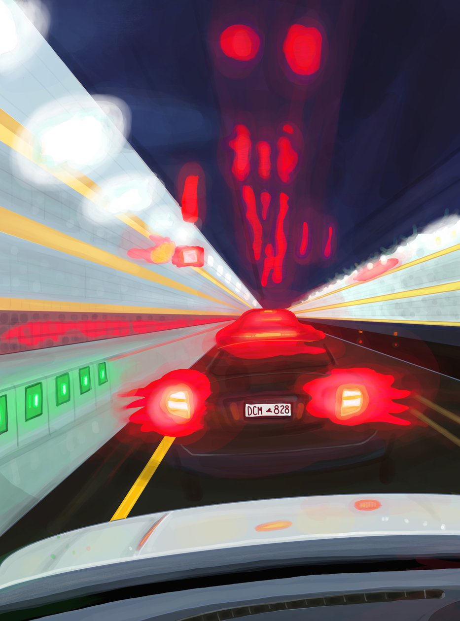 Ajo Midtown Tunnelissa yöllä (digitaalista taidetta) tekijältä Evan Sklar