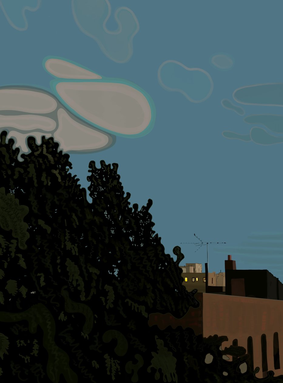 Dusk ja 8th Street, Brooklyn (digitaalista taidetta) tekijältä Evan Sklar