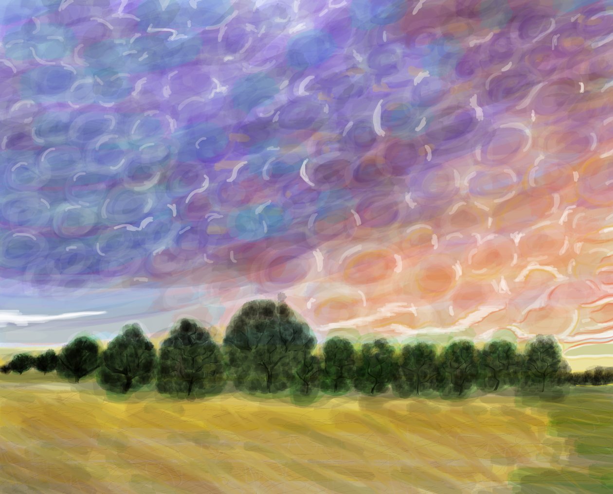 Field In Vermont, 2018 (käsin piirretty iPadilla Apple-kynällä). tekijältä Evan Sklar
