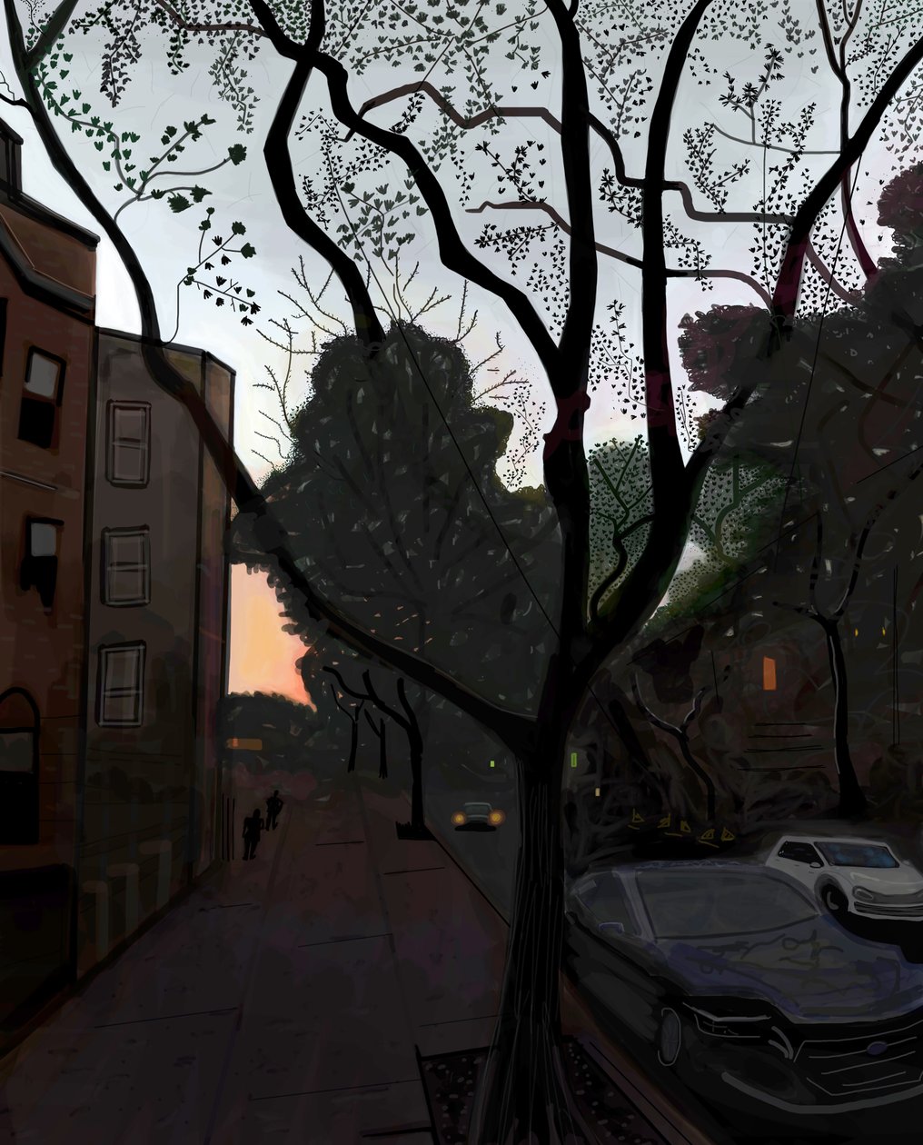 Fifth Street, Brooklyn, elokuu, 2016 (käsin piirretty iPadilla ja Apple-kynällä). tekijältä Evan Sklar