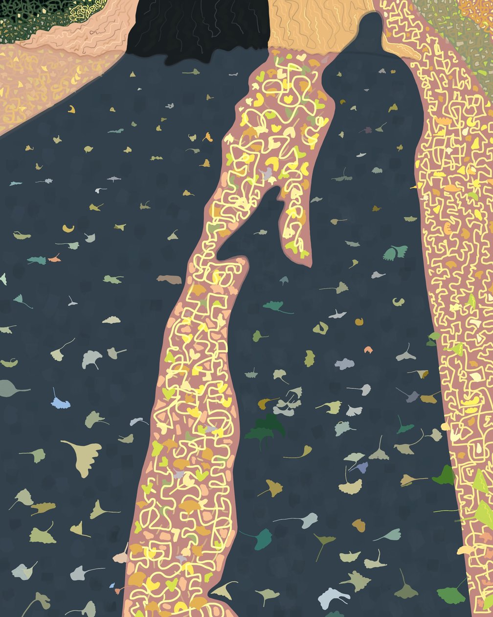 Ginko-lehdet ja varjot, Brooklyn (digitaalista taidetta) tekijältä Evan Sklar