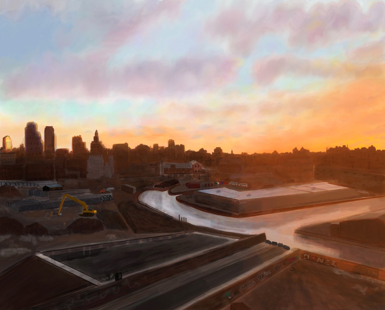 Gowanus-kanava , Brooklyn (digitaalista taidetta) tekijältä Evan Sklar