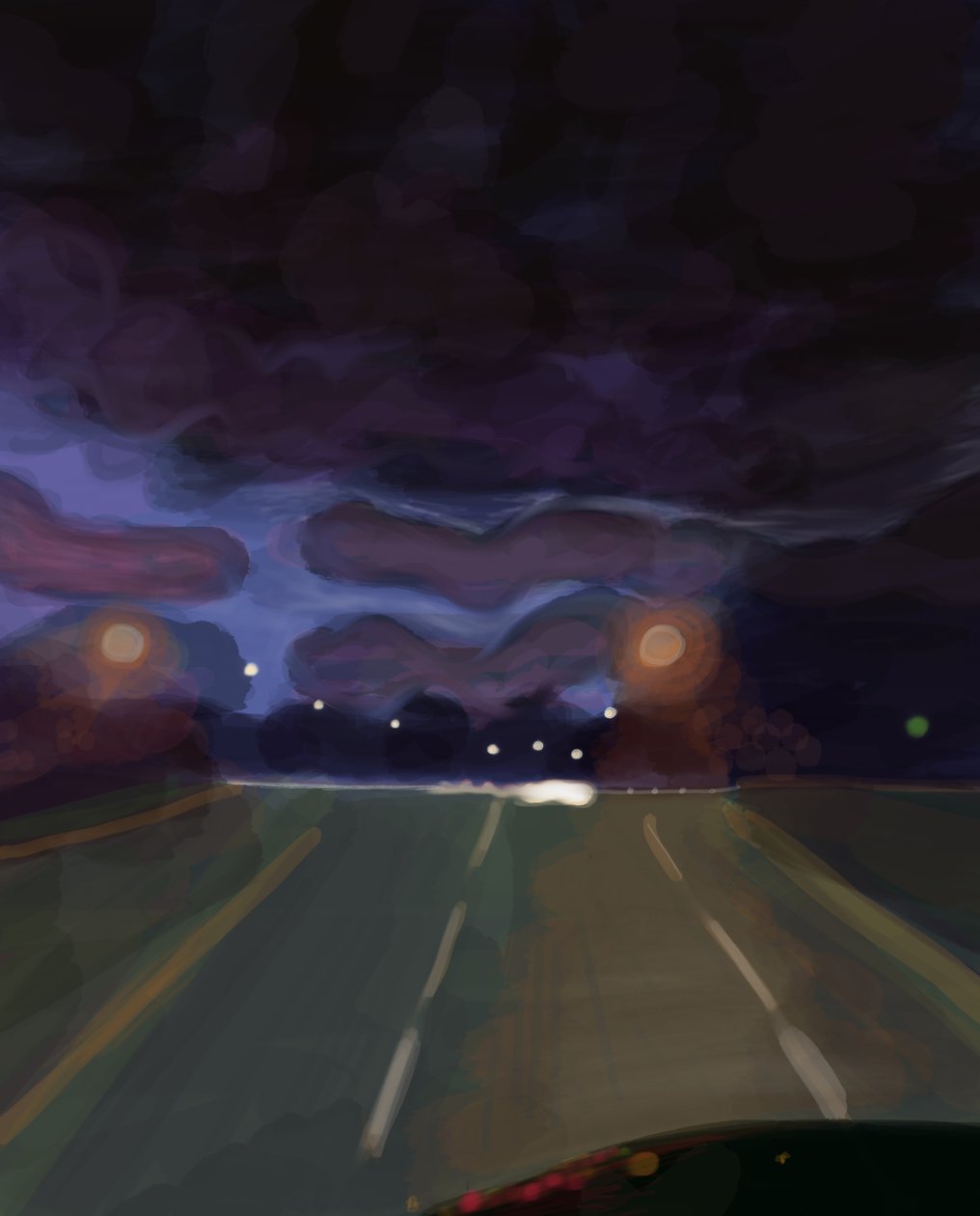 Highway At Night, 2016 (käsin piirretty iPadilla ja Apple-kynällä). tekijältä Evan Sklar