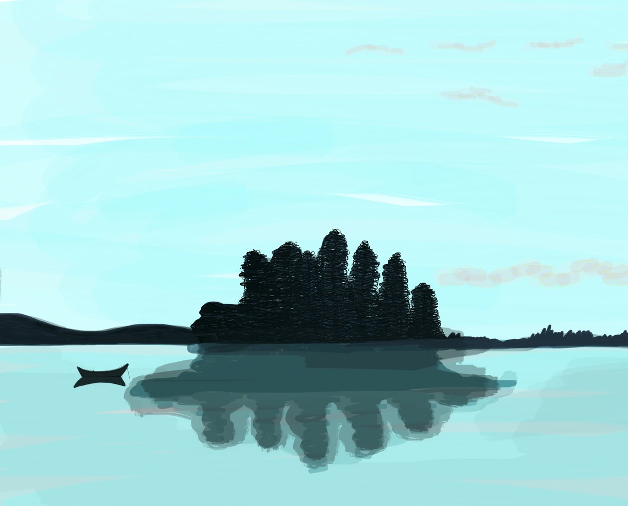 Lake In Maine, 2015 (käsin piirretty iPadilla Applen kynällä) tekijältä Evan Sklar