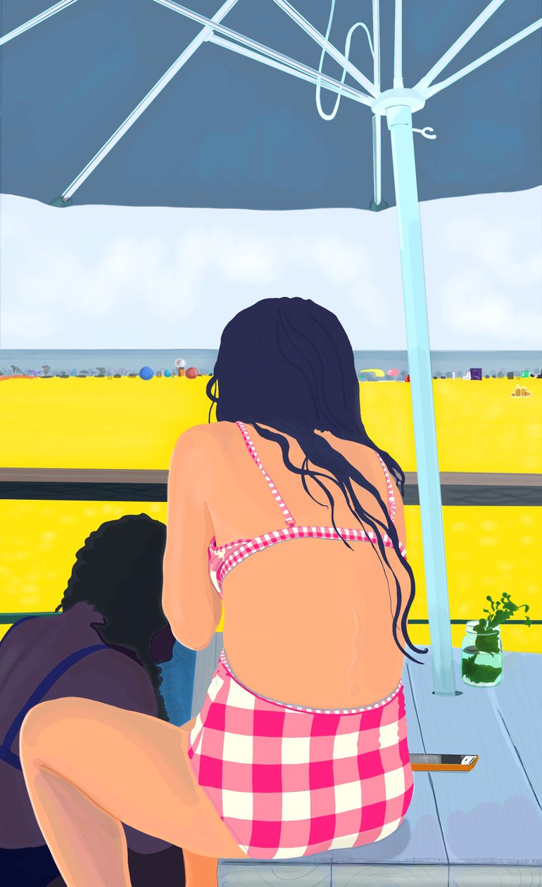 Magenta Gingham Rockaway Beachillä (digitaalista taidetta) tekijältä Evan Sklar