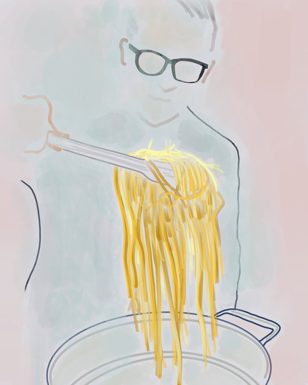 Mies vetää pastaa padasta, Brooklyn (digitaalista taidetta) tekijältä Evan Sklar