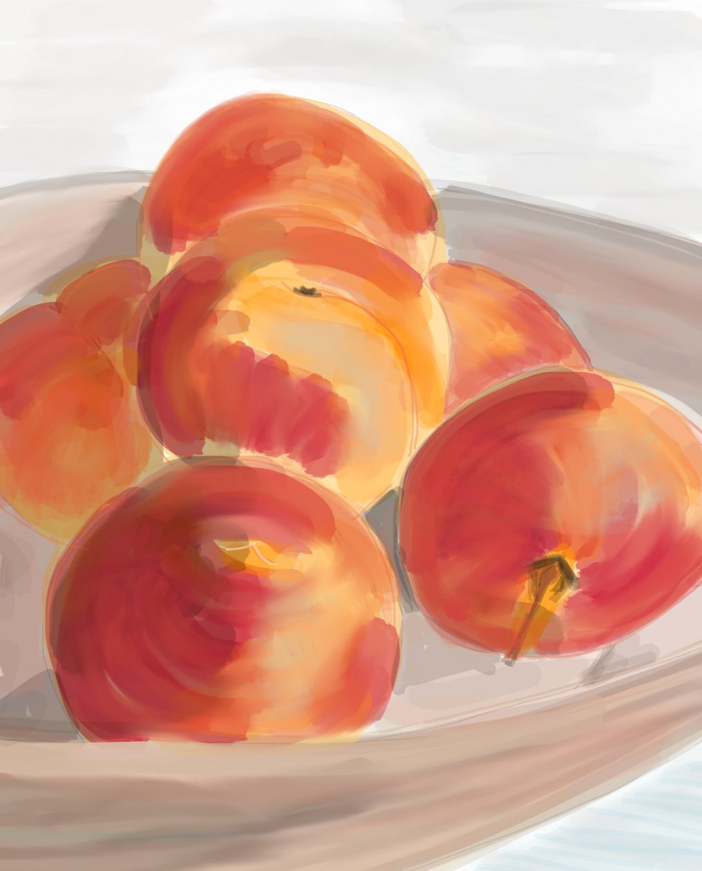 Peaches In Bowl, 2016 (käsin piirretty iPadilla Apple-kynällä). tekijältä Evan Sklar