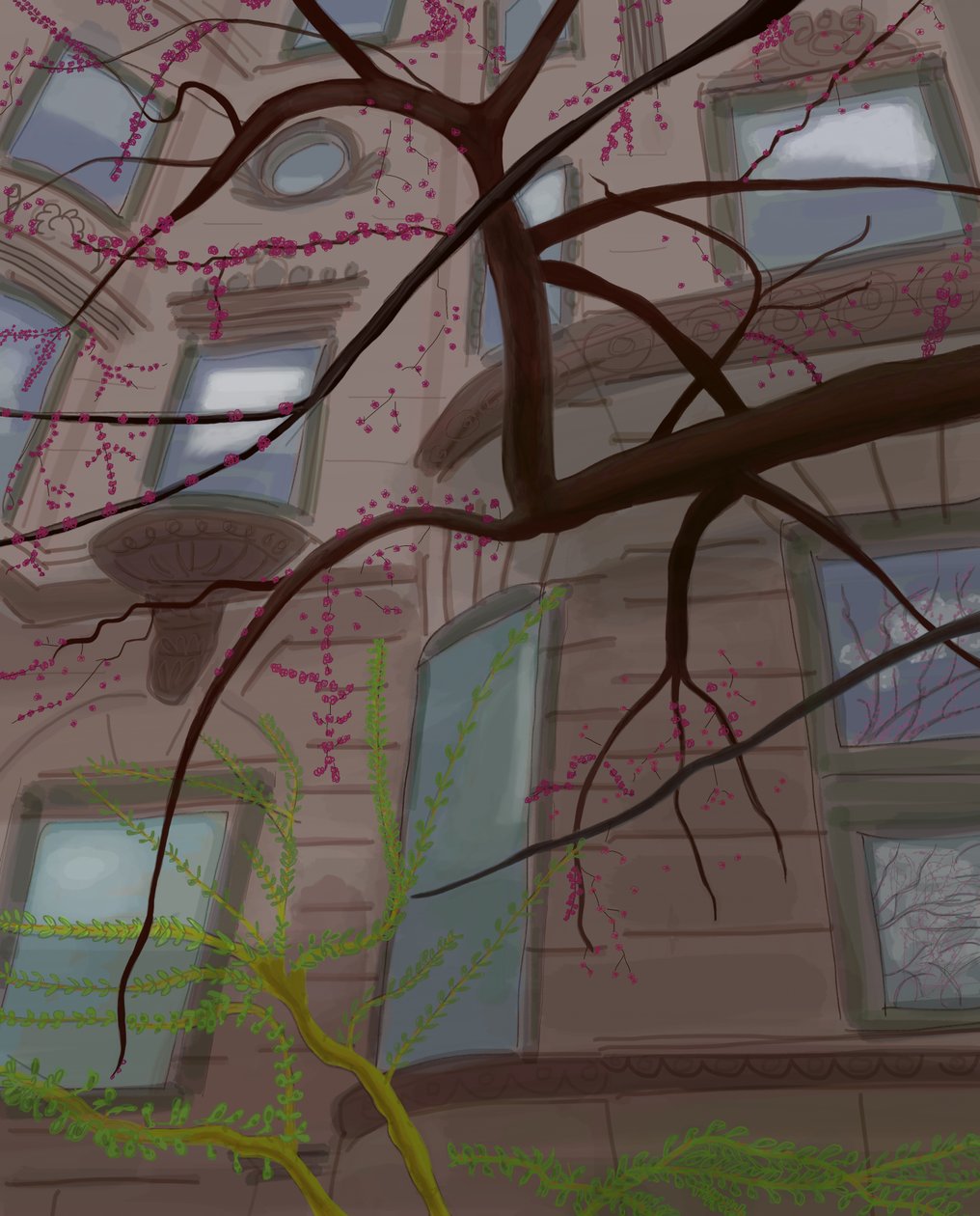 Prospect Parek West ja Fifth Street, Brooklyn, 2017 (käsin piirretty iPadilla ja Apple-kynällä). tekijältä Evan Sklar