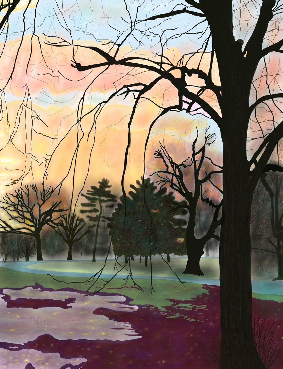 Prospect Park, puut (digitaalista taidetta) tekijältä Evan Sklar