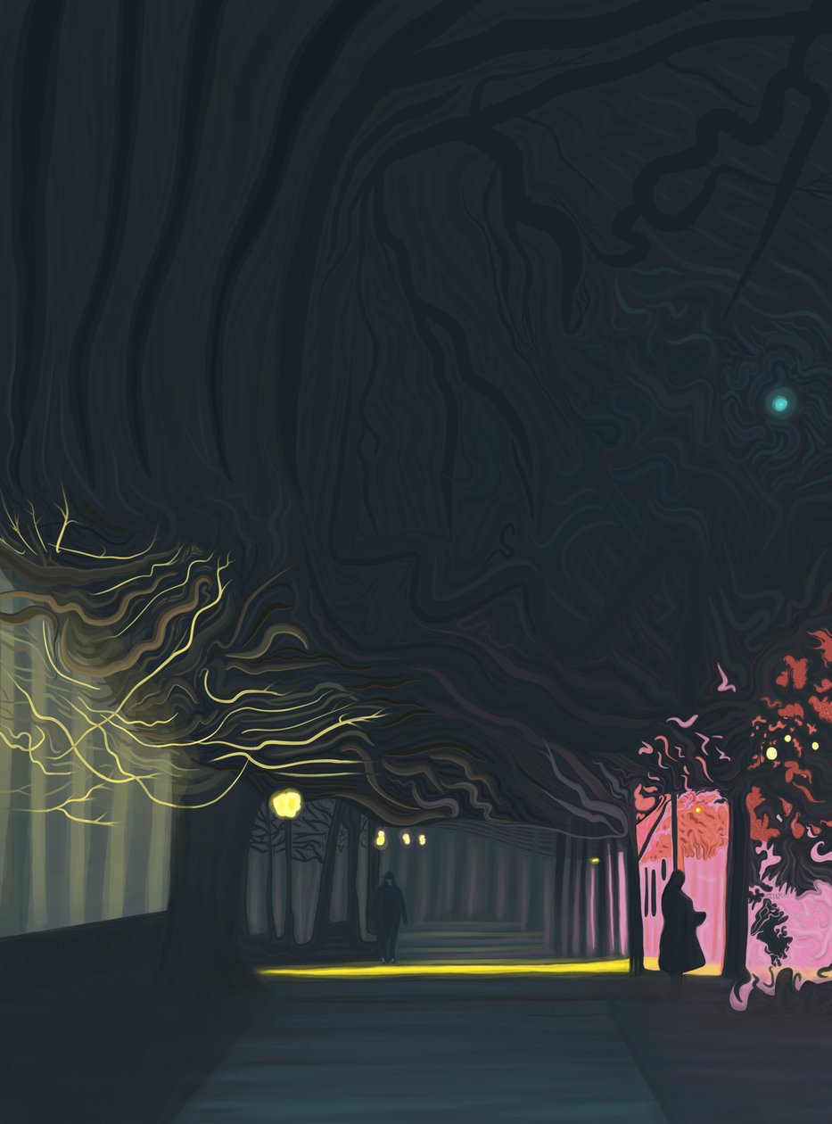 Sidewalk, Prospect Park West, 6 A.M. (digitaalista taidetta) tekijältä Evan Sklar