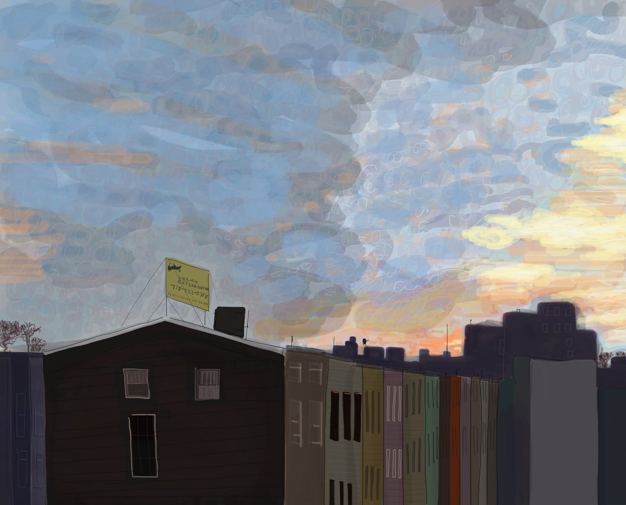 View From Gowanus Expressway, 2016 (käsin piirretty iPadilla Apple-kynällä). tekijältä Evan Sklar