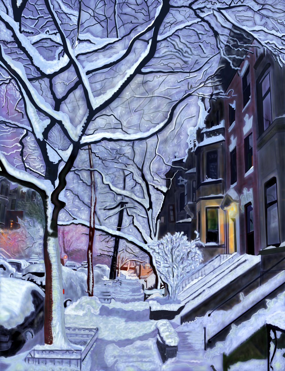 Märkä lumi, First Light, Brooklyn (digitaalista taidetta) tekijältä Evan Sklar