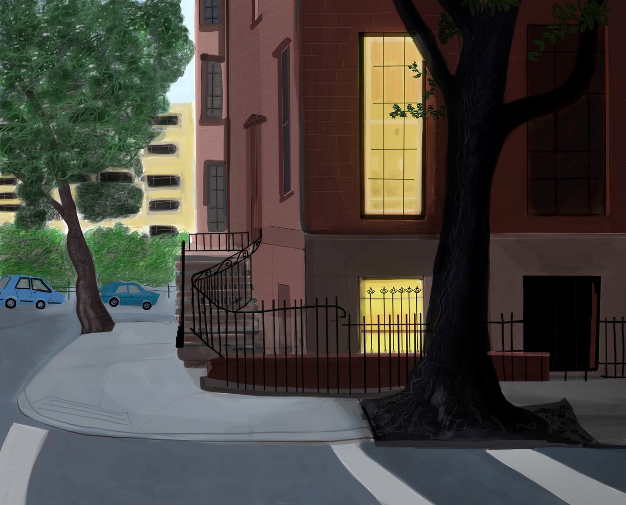 Willow and Middagh Street, 2016 (käsin piirretty iPadilla Apple-kynällä). tekijältä Evan Sklar