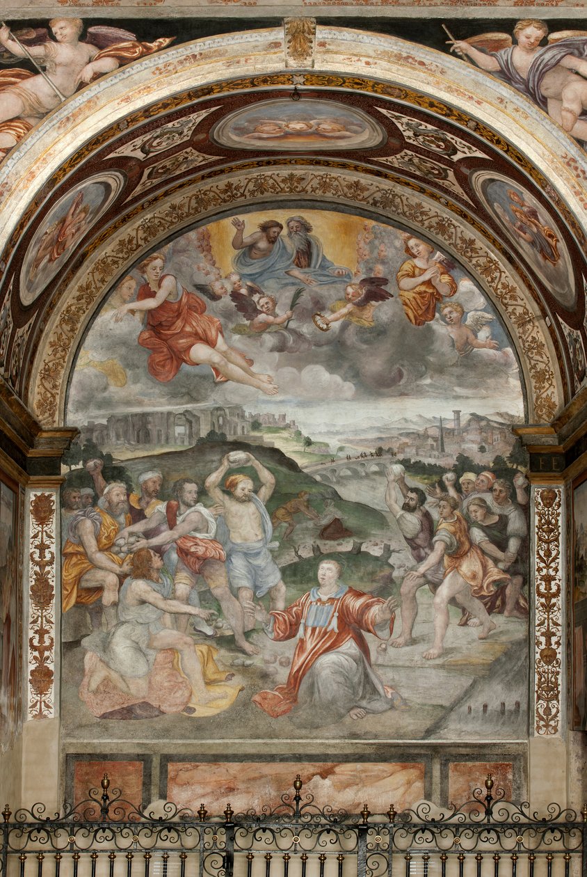 Pyhän Stefanuksen kivittäminen, fresko, noin 1550 (fresko) tekijältä Evangelista Luini