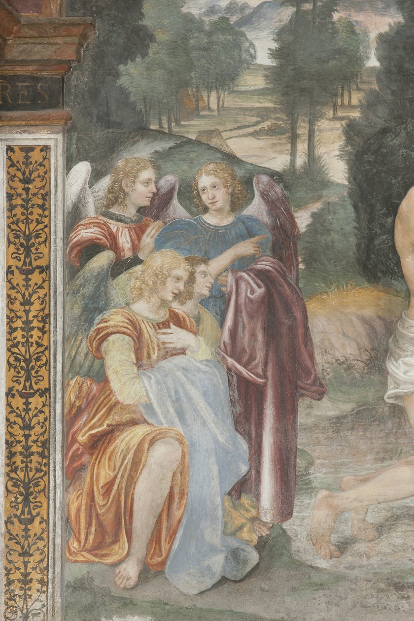 Kristuksen kaste, yksityiskohta enkeleistä tekijältä Evangelista and Arcimboldi Luini
