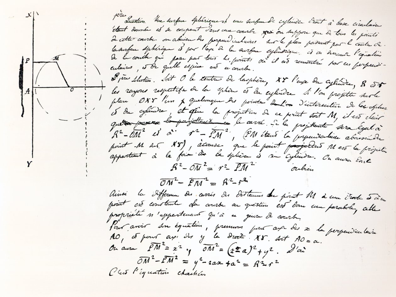 Galoisin koekäsikirjoituksen alku Concours Generalille, 1829 tekijältä Evariste Galois