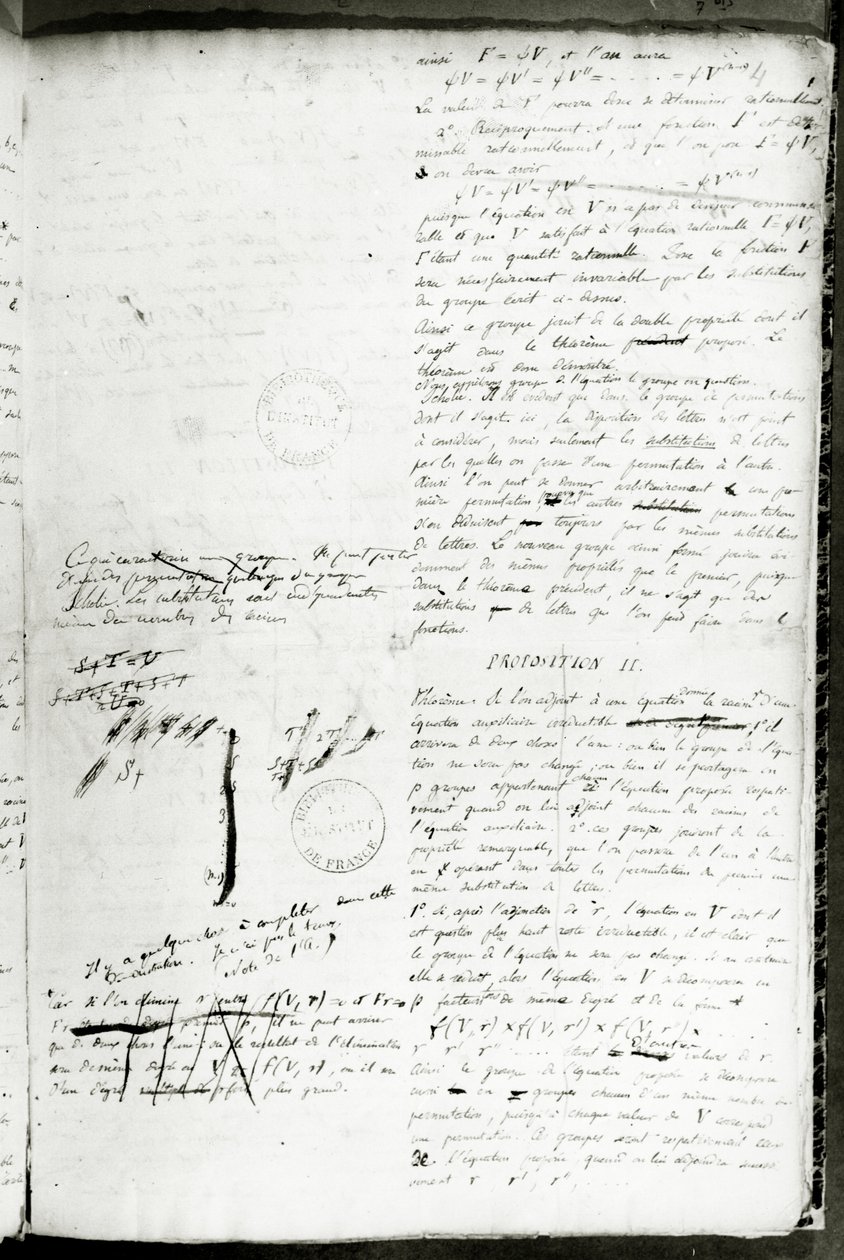 Ms 2108 f.4 Kirjoituksia yhtälön ratkaisemisen ehdoista radikaaleilla, 1832 (katso myös 237127) tekijältä Evariste Galois