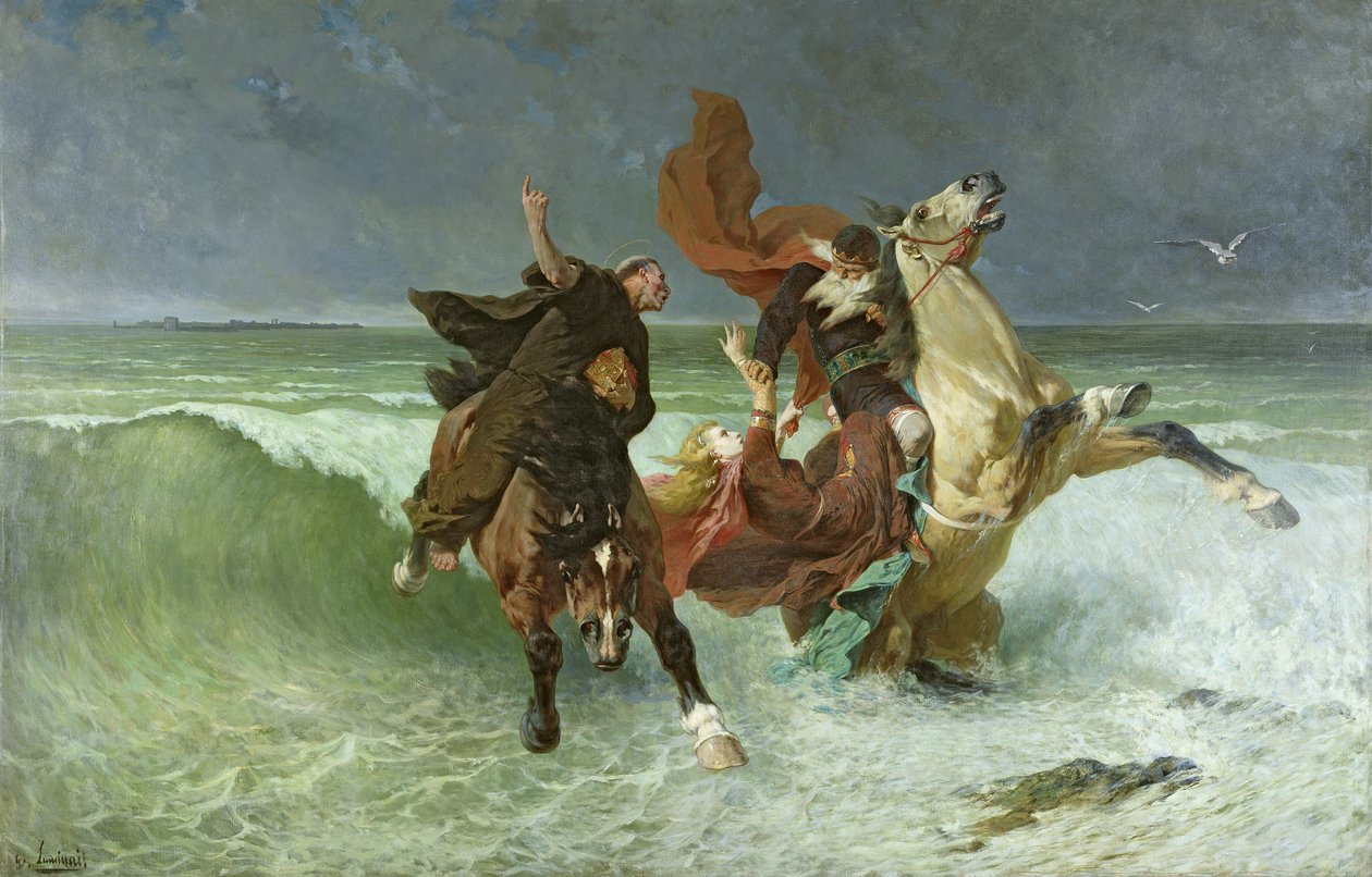 Gradlon Mawrin lento (330-434 jKr) n. 1884 tekijältä Evariste Vital Luminais